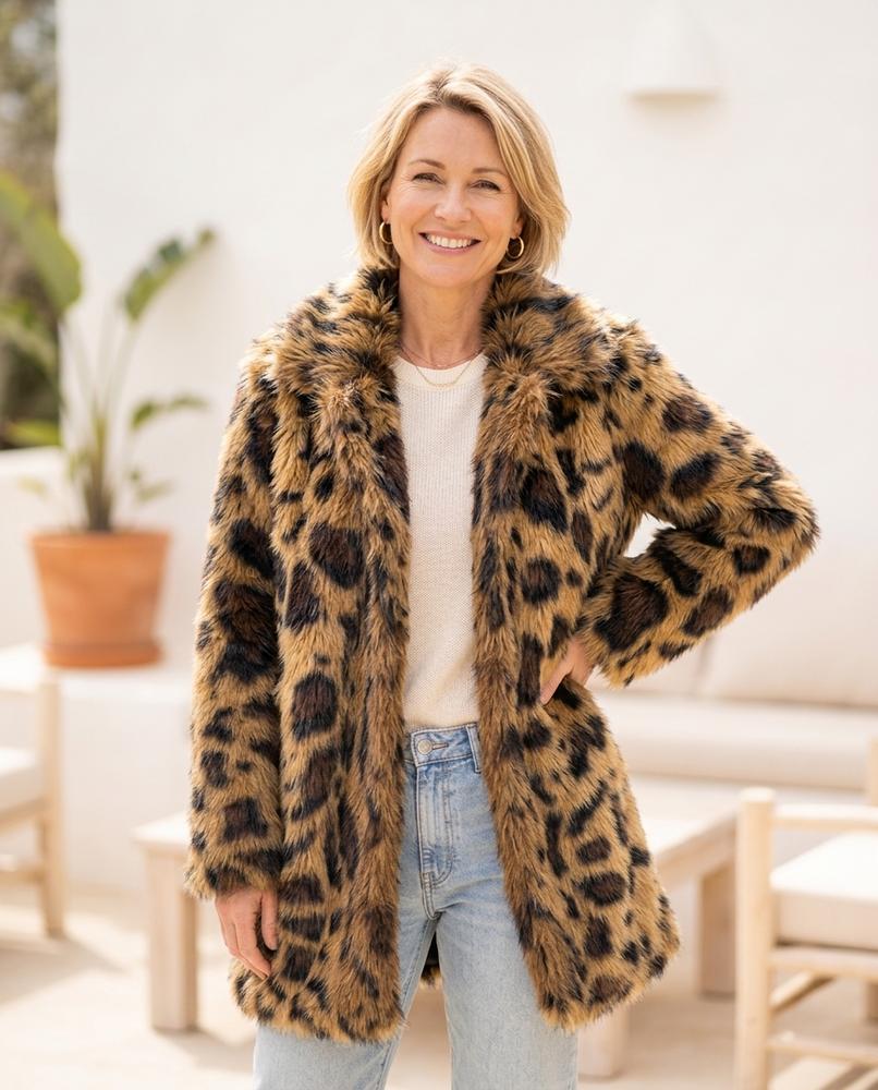 Ulla Fashion - Midan | Gemusterter Plüschiger Mantel Damen