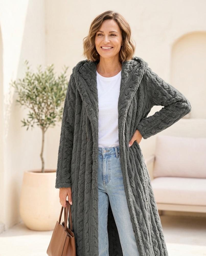 Ulla Fashion - Kerev | Strukturierter Plüsch Mantel Damen