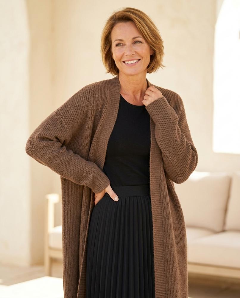 Ulla Fashion - Yonav | Langgeschnitten Gerippt Cardigan Damen