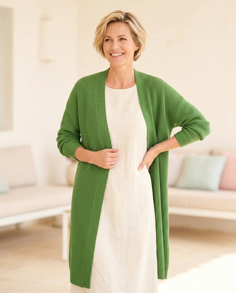 Ulla Fashion - Yonav | Langgeschnitten Gerippt Cardigan Damen