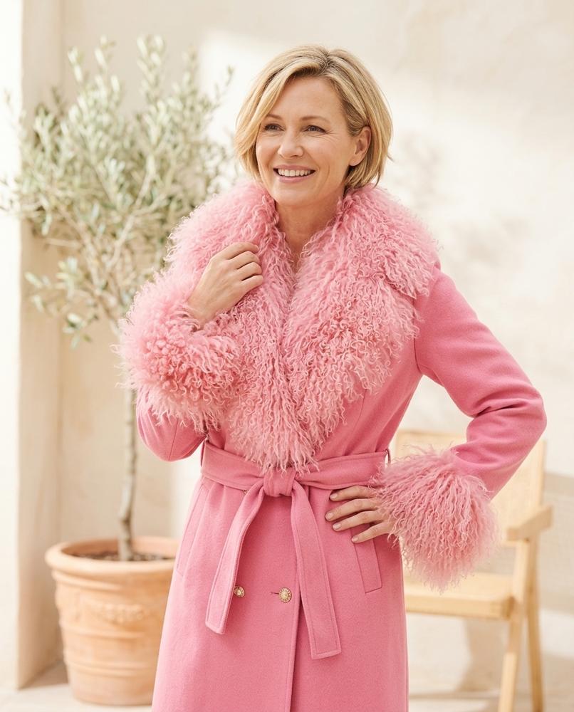 Ulla Fashion - Almon | Pelzbesetzt Gegürtet Mantel Damen
