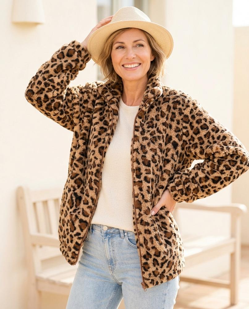 Ulla Fashion - Vesel | Gemusterte Plüsch Jacke Damen