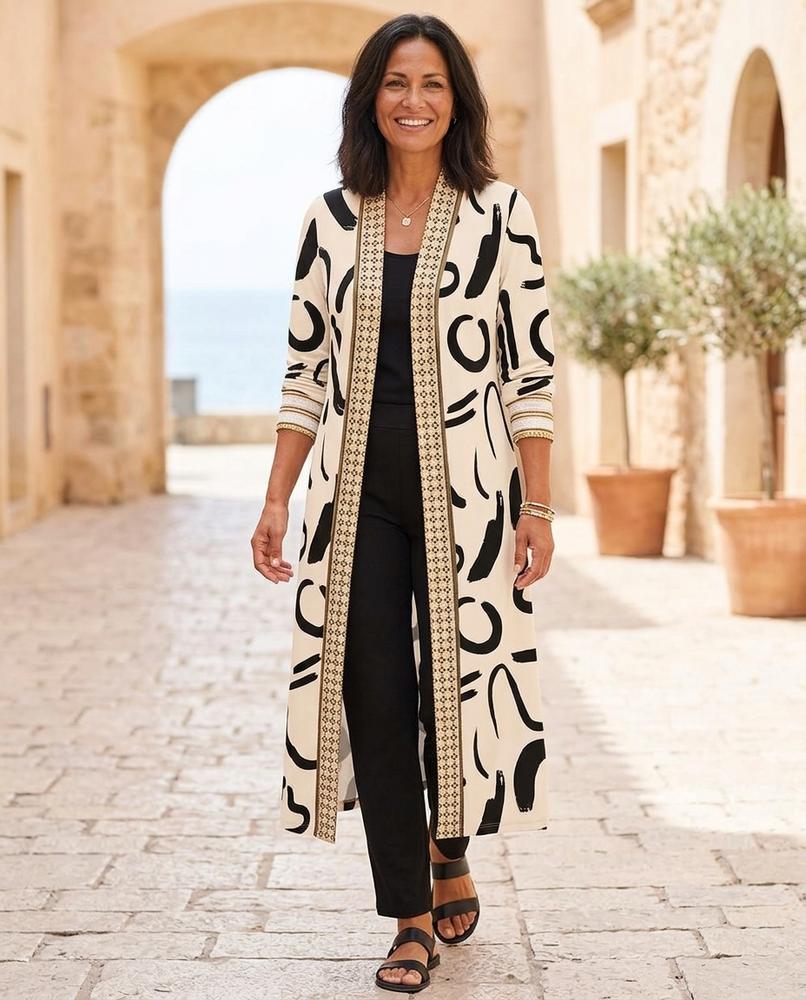 Ulla Fashion - Taver | Gemustert Lang Cardigan Damen