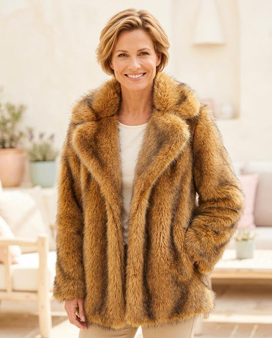 Ulla Fashion - Mavel | Voluminös Pelzartig Mantel Damen
