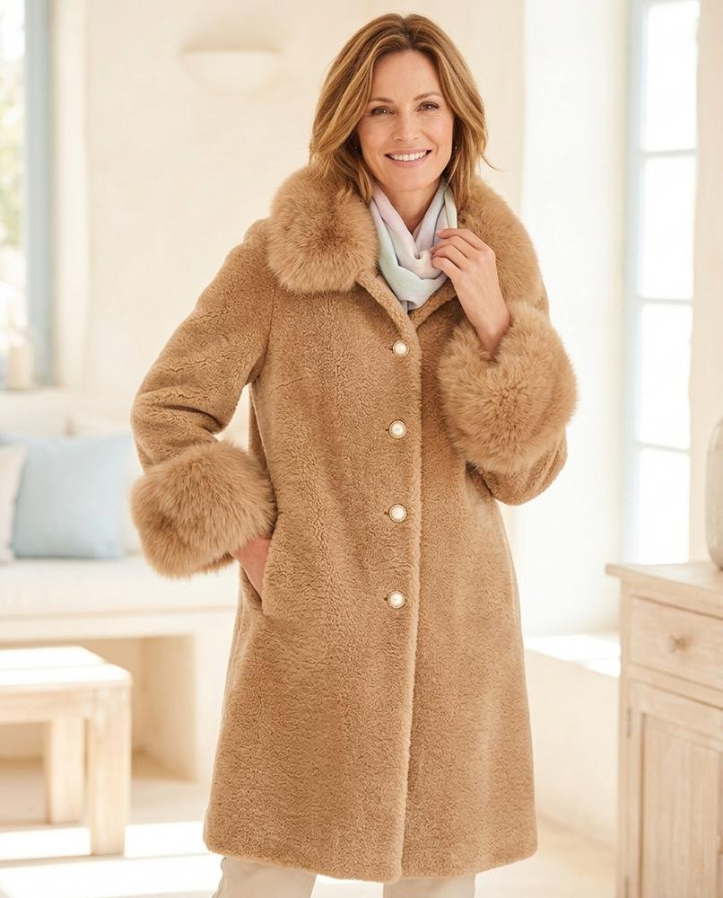 Ulla Fashion - Nesen | Pelzbesetzt Geknöpft Mantel Damen