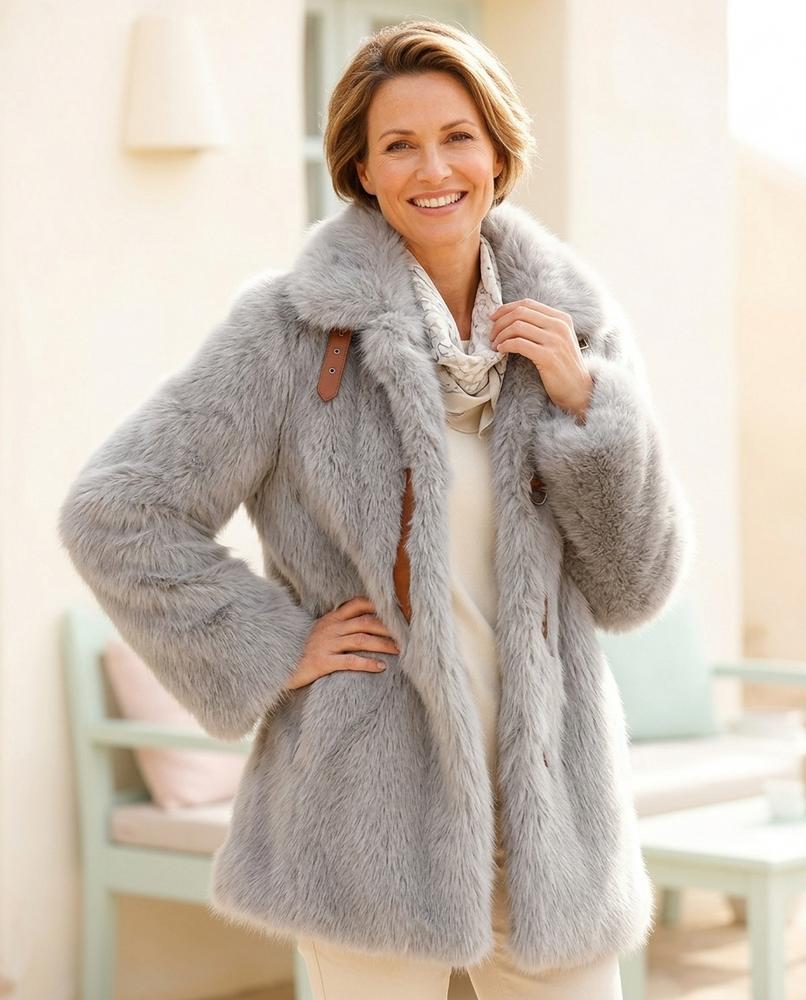 Ulla Fashion - Kemar | Flauschig Kragenlos Mantel Damen