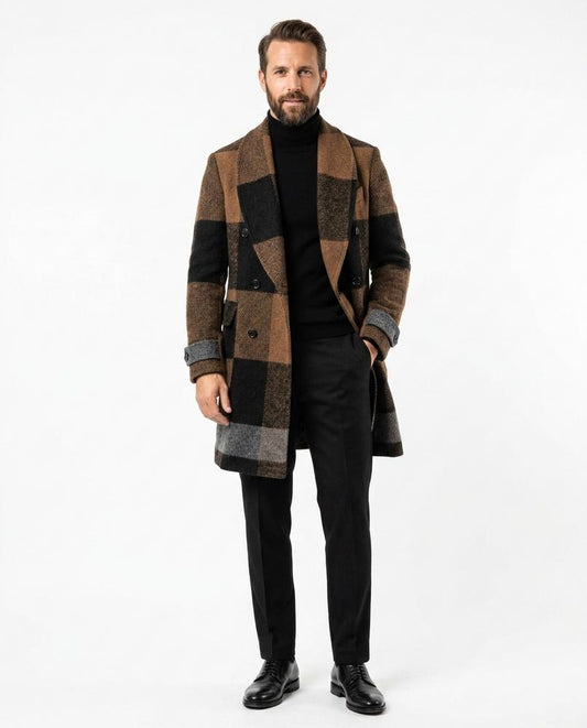 Ulla Fashion - Riser | Karierter Doppelreihiger Mantel Herren