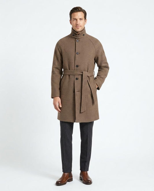 Ulla Fashion - Almir | Gegürteter Gemusterter Mantel Herren